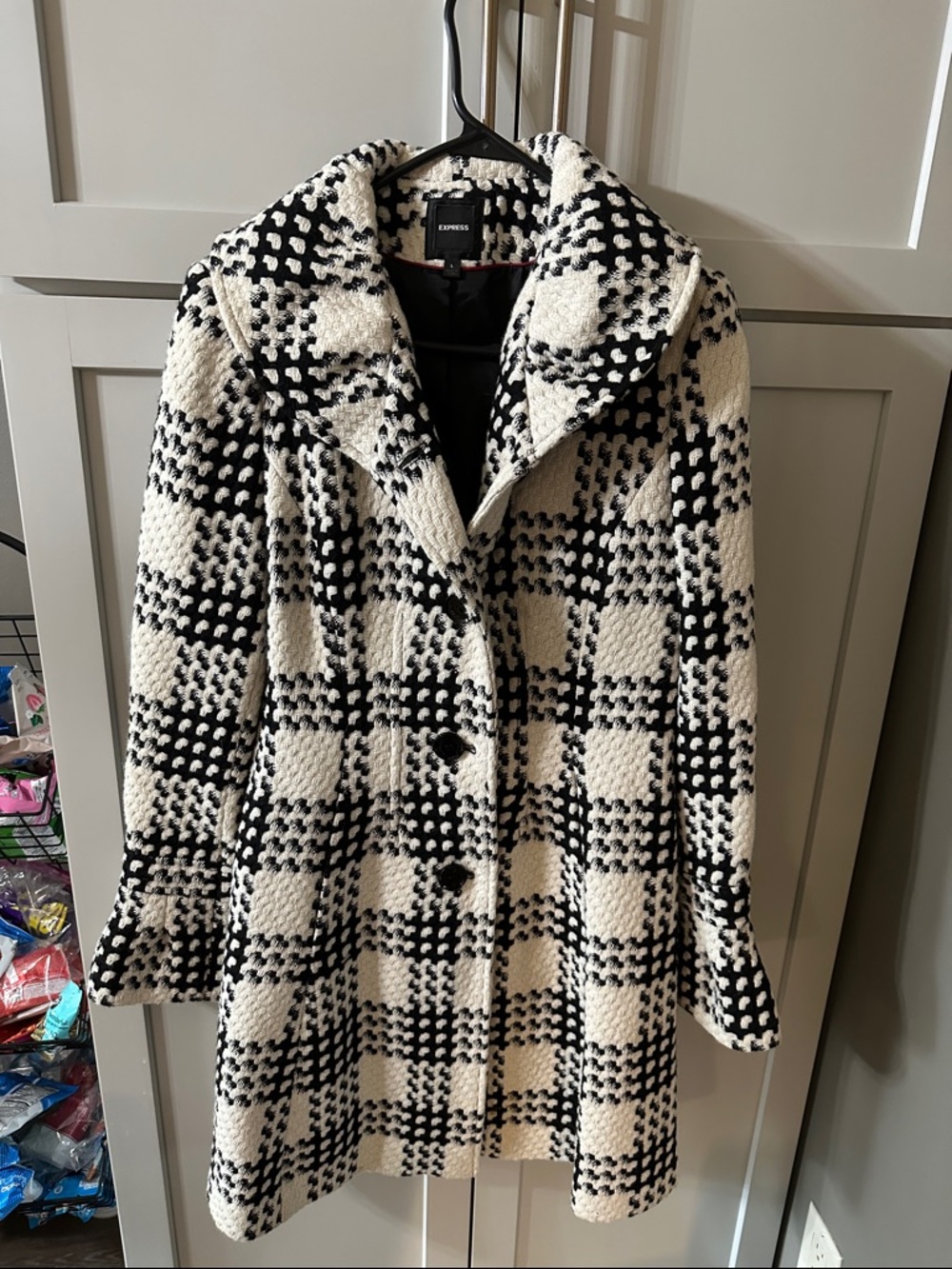 Express Black and White Plaid Pea Coat